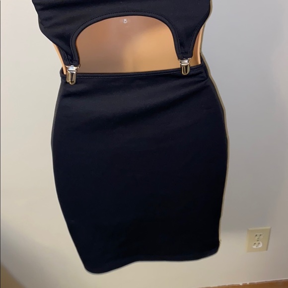 Vintage 90s Y2K Sexy Body-con Black & Silver Club Dress - Picture 3 of 4